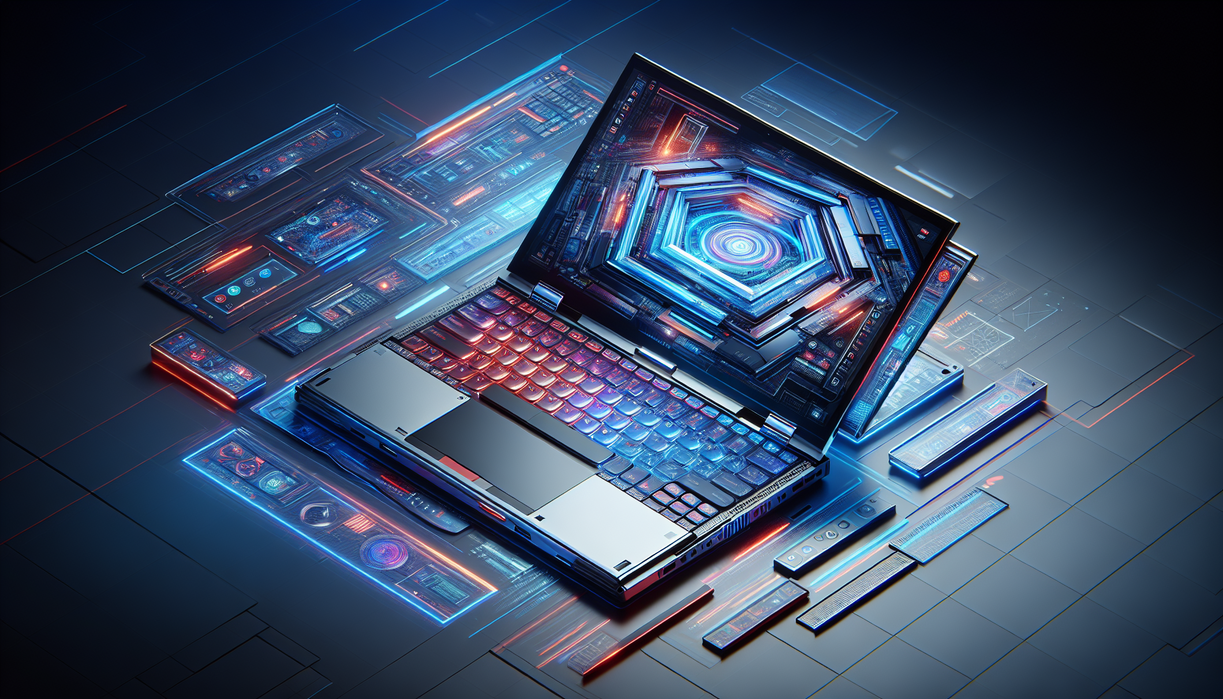alt_text: Laptop Lenovo Yoga Aura Edition, desain futuristik dan multifungsi untuk produktivitas optimal.