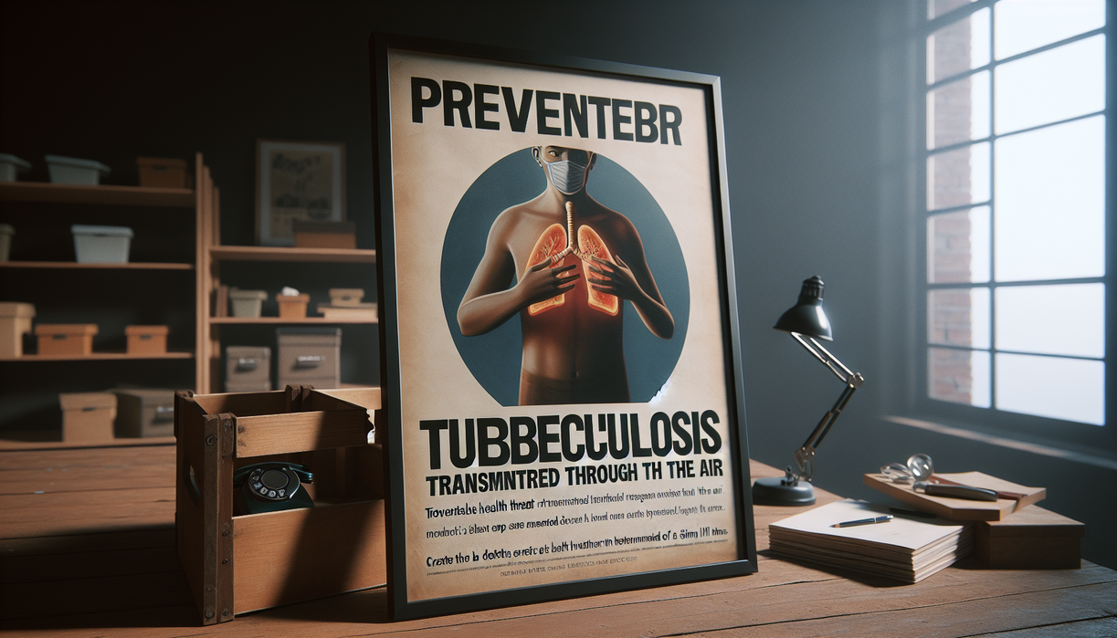 alt_text: Poster tentang tuberkulosis, ancaman kesehatan yang menular melalui udara namun bisa dicegah.
