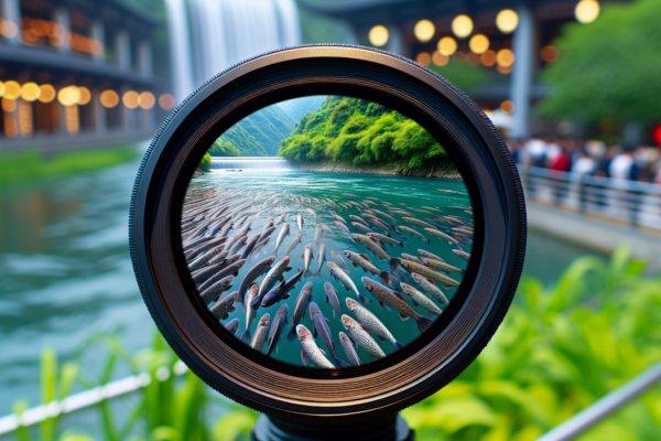 alt_text: Sungai di China dengan ikan besar, simbol kebangkitan dan konservasi lingkungan.