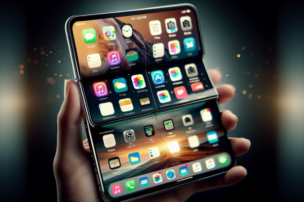alt_text: iPhone Fold dengan fitur multitasking mirip iPad, tampilkan layar lipat inovatif.