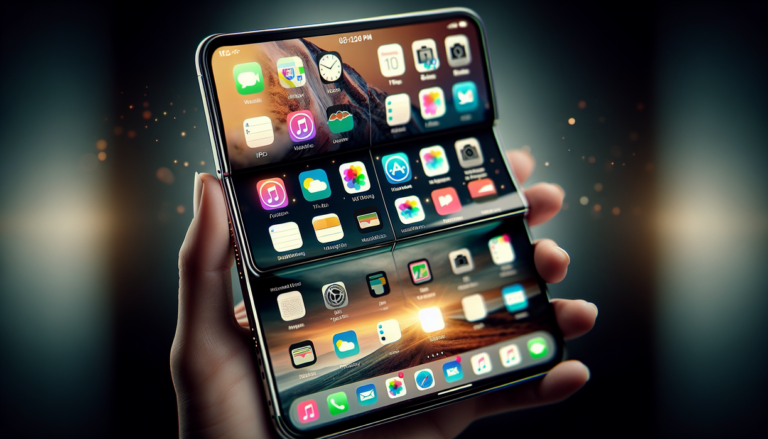 alt_text: iPhone Fold dengan fitur multitasking mirip iPad, tampilkan layar lipat inovatif.