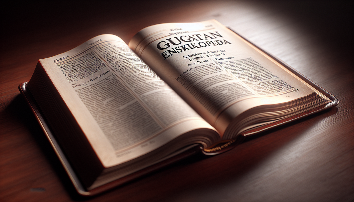 alt_text: Buku hukum terbuka di atas meja dengan tulisan "Gugatan Ensiklopedia" dan GPT-4 disebutkan.