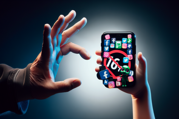 alt_text: "Ilustrasi kebijakan pembatasan media sosial bagi anak usia di bawah 16 tahun di Indonesia."