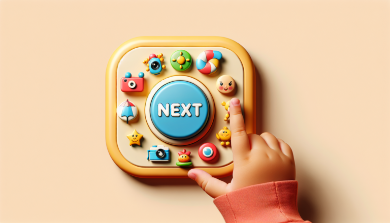 alt_text: Tombol Next dirancang ramah anak dengan ikon ceria dan warna menarik untuk memandu mereka.