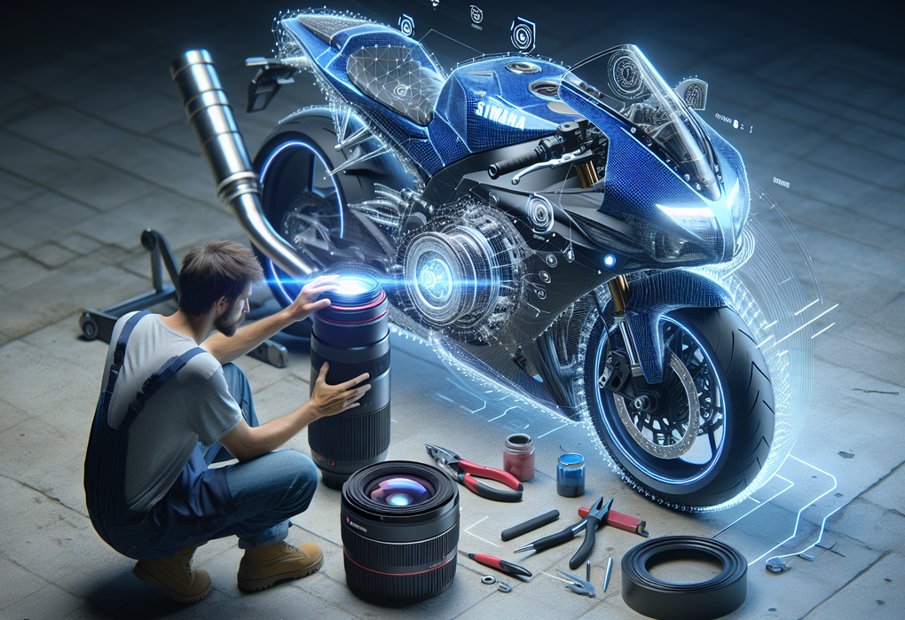 alt_text: Teknisi memeriksa motor Yamaha dengan alat digital, memberi pengalaman servis modern.