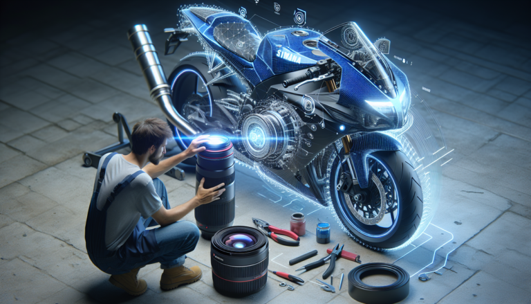 alt_text: Teknisi memeriksa motor Yamaha dengan alat digital, memberi pengalaman servis modern.