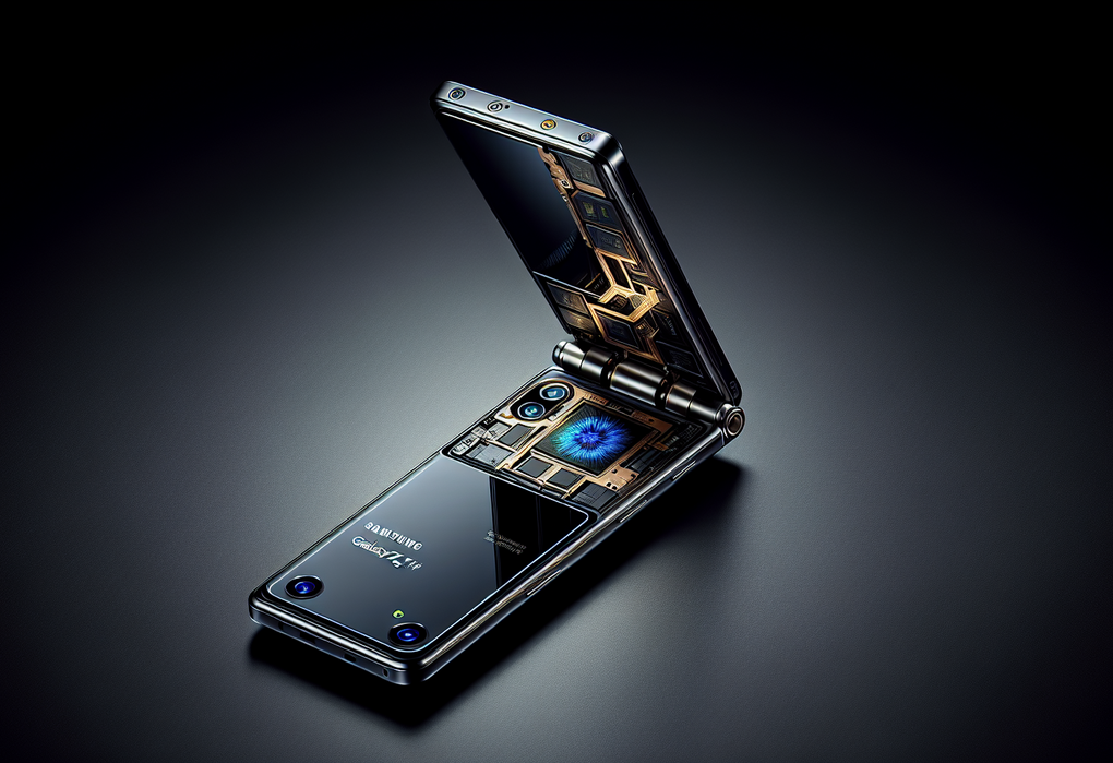 alt_text: Samsung Galaxy Z Flip 8 dengan engsel baru dan chipset misterius ditampilkan dalam gambar.