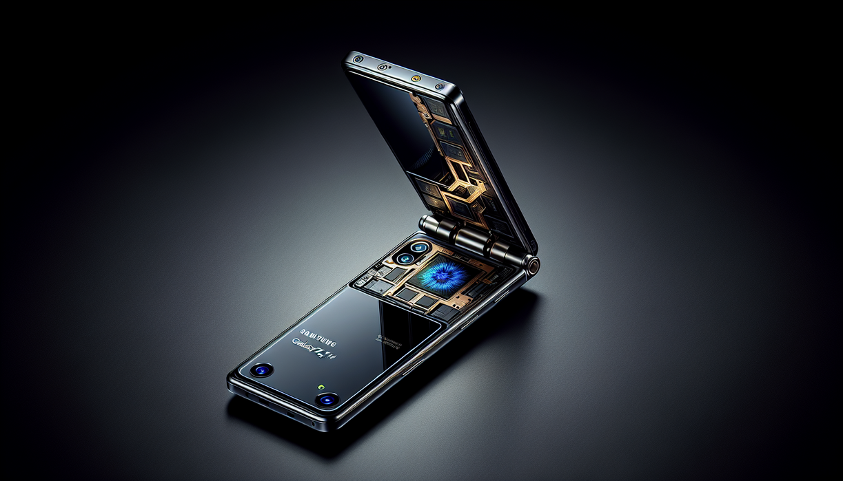 alt_text: Samsung Galaxy Z Flip 8 dengan engsel baru dan chipset misterius ditampilkan dalam gambar.